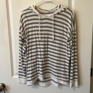 White and Gray Striped Hooded Cable & Gauge Top
